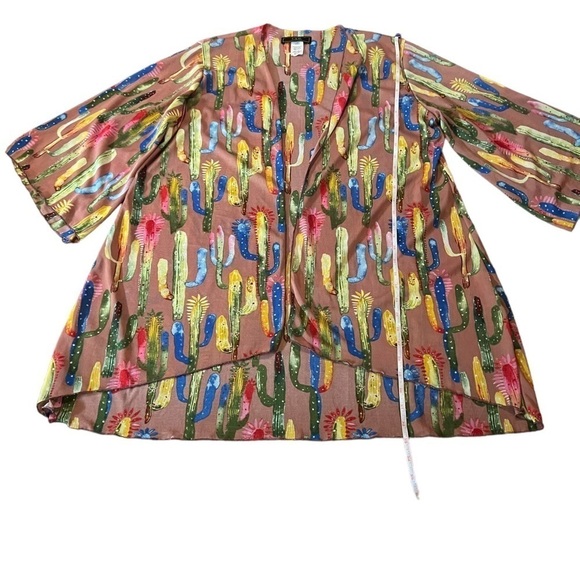 L & B LUCKY & BLESSED COLORFUL CACTUS SHEER KIMONO SIZE MEDIUM - Picture 6 of 9